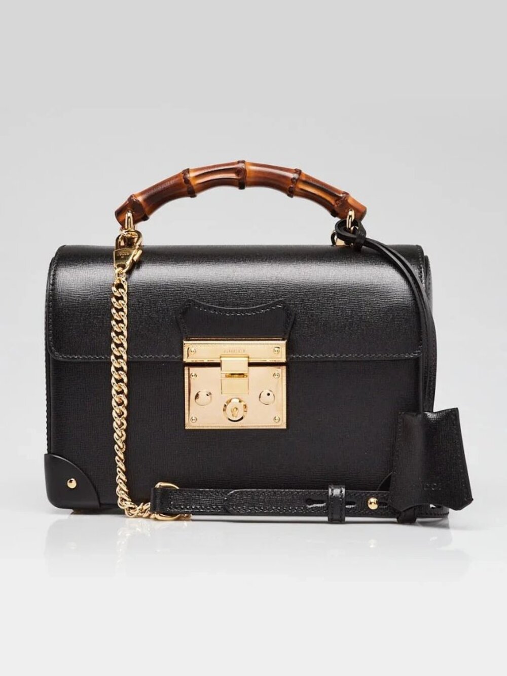 Gucci Black Leather Padlock Small Bamboo Shoulder Bag
